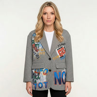 Oversized Blazer met Grafische Print en Tekst