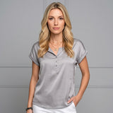 Zijde Look Top met V Hals en Korte Mouwen