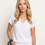 Zijde Look Top met V Hals en Korte Mouwen