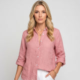 Linnen Blouse met Opgerolde Mouwen en Knopen