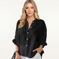 Linnen Blouse met Opgerolde Mouwen en Knopen
