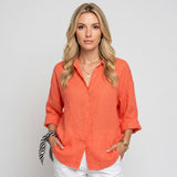 Linnen Blouse met Opgerolde Mouwen en Knopen