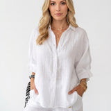 Linnen Blouse met Opgerolde Mouwen en Knopen