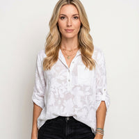 Jacquard Blouse met V Hals en Lange Mouwen