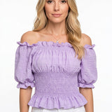Off Shoulder Top met Smock Taille en Pofmouwen