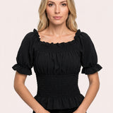 Off Shoulder Top met Smock Taille en Pofmouwen