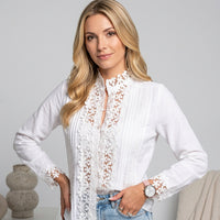 Kanten Blouse met Hoge Hals en Lange Mouwen