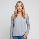 Elegante Blouse met Kantmouwen en V Hals