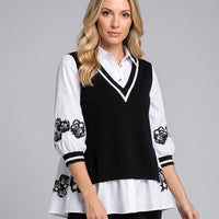 2 Delige Blouse en Vest Set met Contrast Design