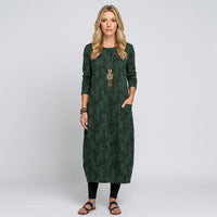 Elegante Maxi Jurk met Lange Mouwen en Print