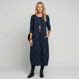 Elegante Maxi Jurk met Lange Mouwen en Print