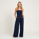 Strapless Jumpsuit met Wijde Pijpen en Elegante Pasvorm