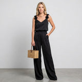 Elegante Jumpsuit met Bloemdetails en Wijde Pijpen
