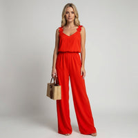 Elegante Jumpsuit met Bloemdetails en Wijde Pijpen