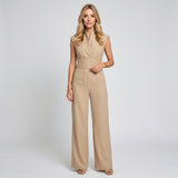 Elegante Mouwloze Jumpsuit met Wijde Pijpen en Ceintuur