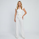 Elegante Mouwloze Jumpsuit met Wijde Pijpen en Ceintuur