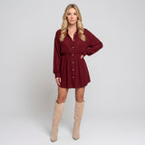 Oversized Blouse Jurk met Knoopsluiting en Lange Mouwen