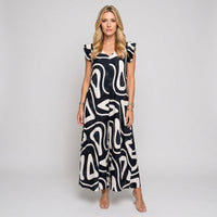 Maxi Jurk met Abstracte Print en Mouwloos Design