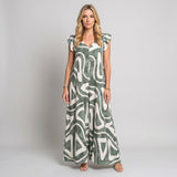 Maxi Jurk met Abstracte Print en Mouwloos Design
