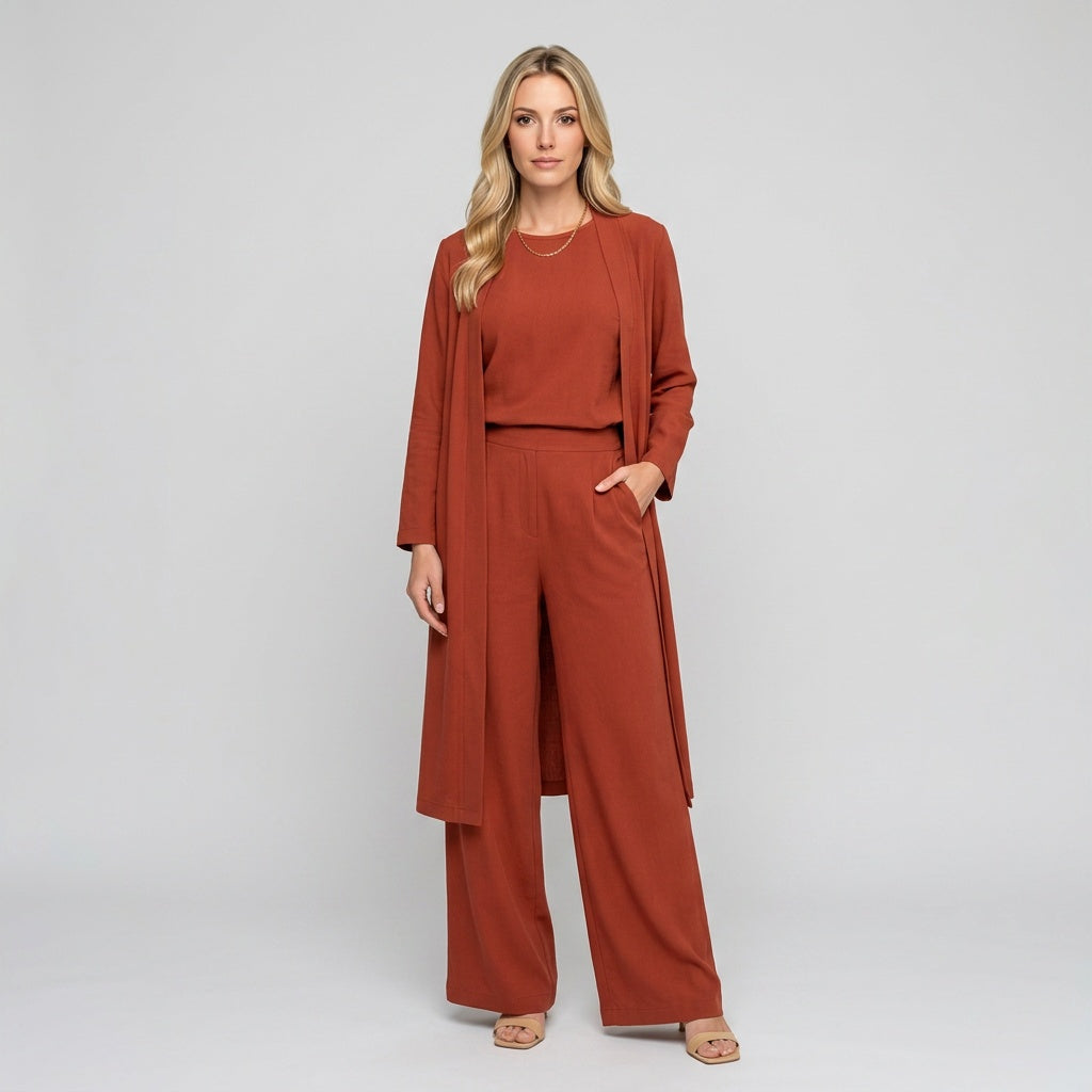 Elegante Lounge Set met Wijde Broek en Lange Mouwen