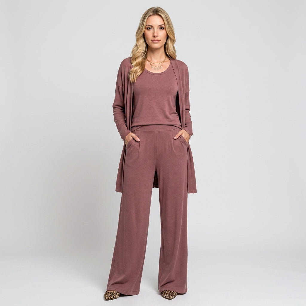 Elegante Lounge Set met Wijde Broek en Lange Mouwen