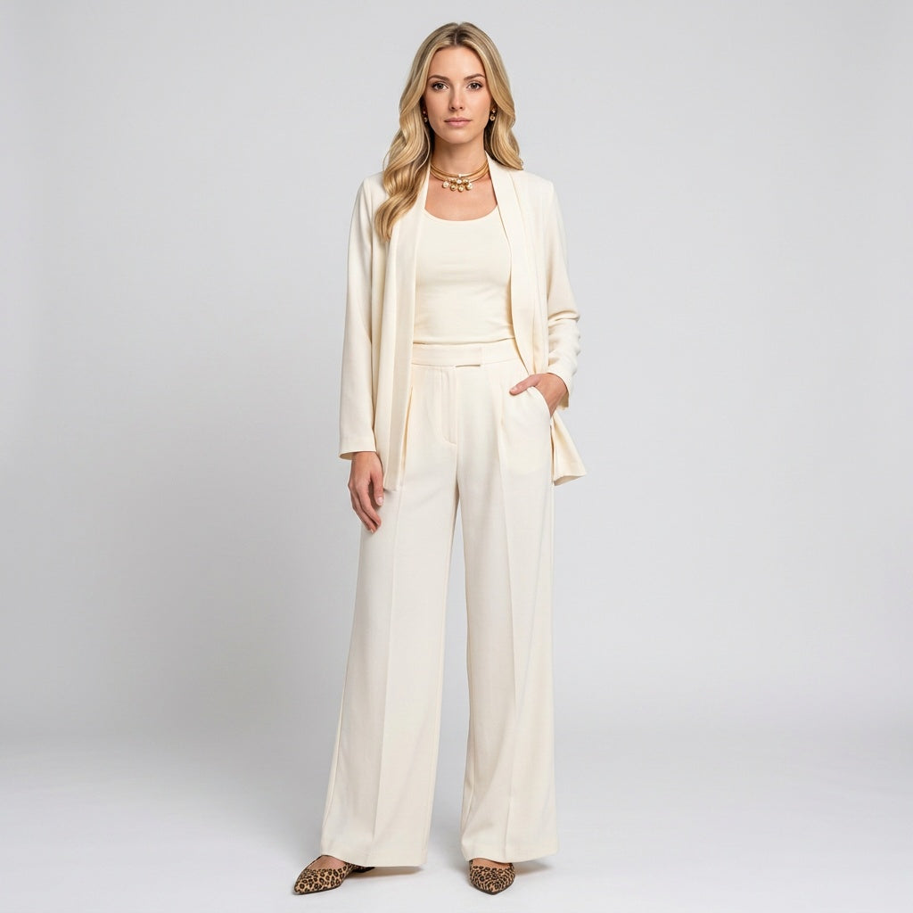 Elegante Lounge Set met Wijde Broek en Lange Mouwen