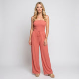Strapless Jumpsuit met Smock Top en Wijde Pijpen