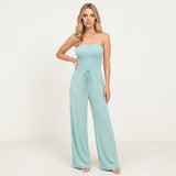 Strapless Jumpsuit met Smock Top en Wijde Pijpen