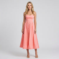 Elegante Midi Jurk met Bandjes en Uitlopende Rok