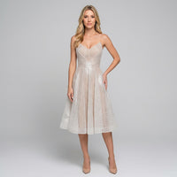 Elegante Midi Jurk met Bandjes en Geplooide Rok