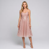 Elegante Midi Jurk met Bandjes en Geplooide Rok