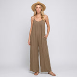 Losvallende Jumpsuit met Bandjes en Wijde Pijpen
