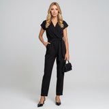 Elegante Wikkel Jumpsuit met Korte Mouwen en Ceintuur
