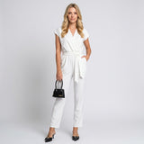 Elegante Wikkel Jumpsuit met Korte Mouwen en Ceintuur