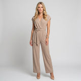 Elegante Wikkel Jumpsuit met Korte Mouwen en Ceintuur