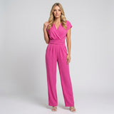 Elegante Wikkel Jumpsuit met Korte Mouwen en Ceintuur