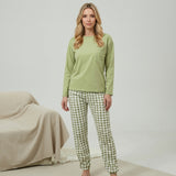 Comfortabele Pyjama Set met Lange Mouwen en Geruite Broek