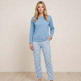 Comfortabele Pyjama Set met Lange Mouwen en Geruite Broek