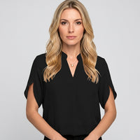 Elegante V Hals Blouse met Korte Mouwen