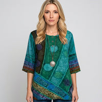 Artistieke Blouse met Patchwork Print en Losse Pasvorm
