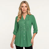 Elegante Tuniek Blouse met Kantdetails en Knopen