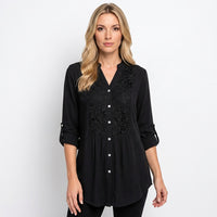 Elegante Tuniek Blouse met Kantdetails en Knopen