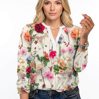 Elegante Bloemen Blouse met V Hals en Luchtige Pasvorm