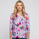 Elegante Bloemen Blouse met V Hals en Luchtige Pasvorm