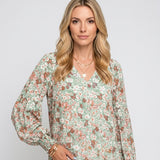 Romantische Bloemen Blouse met V Hals en Luchtige Pasvorm