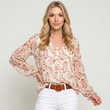Romantische Bloemen Blouse met V Hals en Luchtige Pasvorm