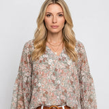 Romantische Bloemen Blouse met V Hals en Luchtige Pasvorm