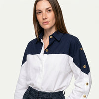 Kleurblok Blouse met Klassieke Kraag en Moderne Stijl