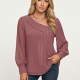 Casual Rib Top met Knopen en V-hals