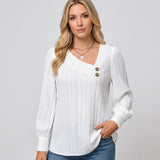 Casual Rib Top met Knopen en V-hals